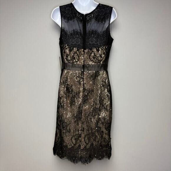 NWT Mikael Aghal Gold Sequin Black Lace Formal Mini Dress Sz 8 - Picture 4 of 8